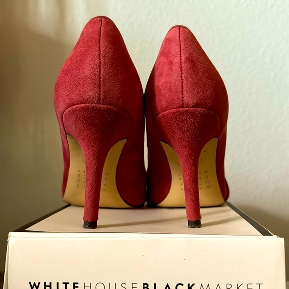 WHBM 6.5 suede shoes rose pink pump stiletto pointy toed heels - Picture 4 of 6